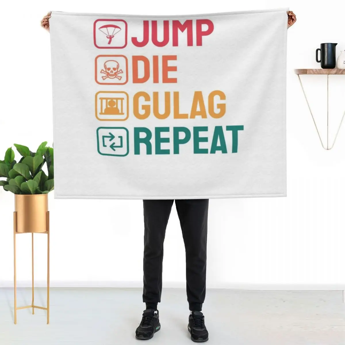 

Jumps Die Gulag Throw Blanket Color Fast Cozy Throw Blanket