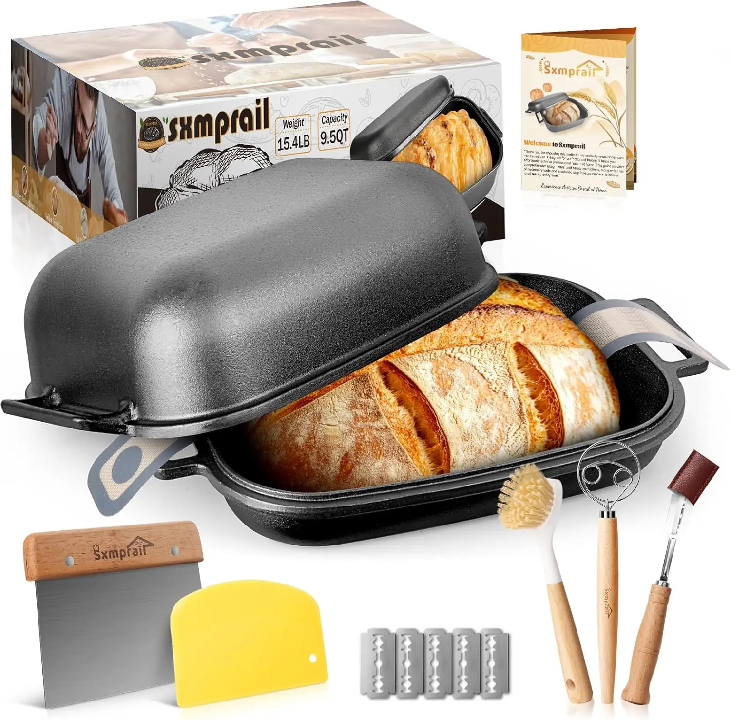 

9.5QT Cast Iron Bread Pan with Lid, Pre-Seasoned Non-Stick Dutch Oven for Sourdough Baking