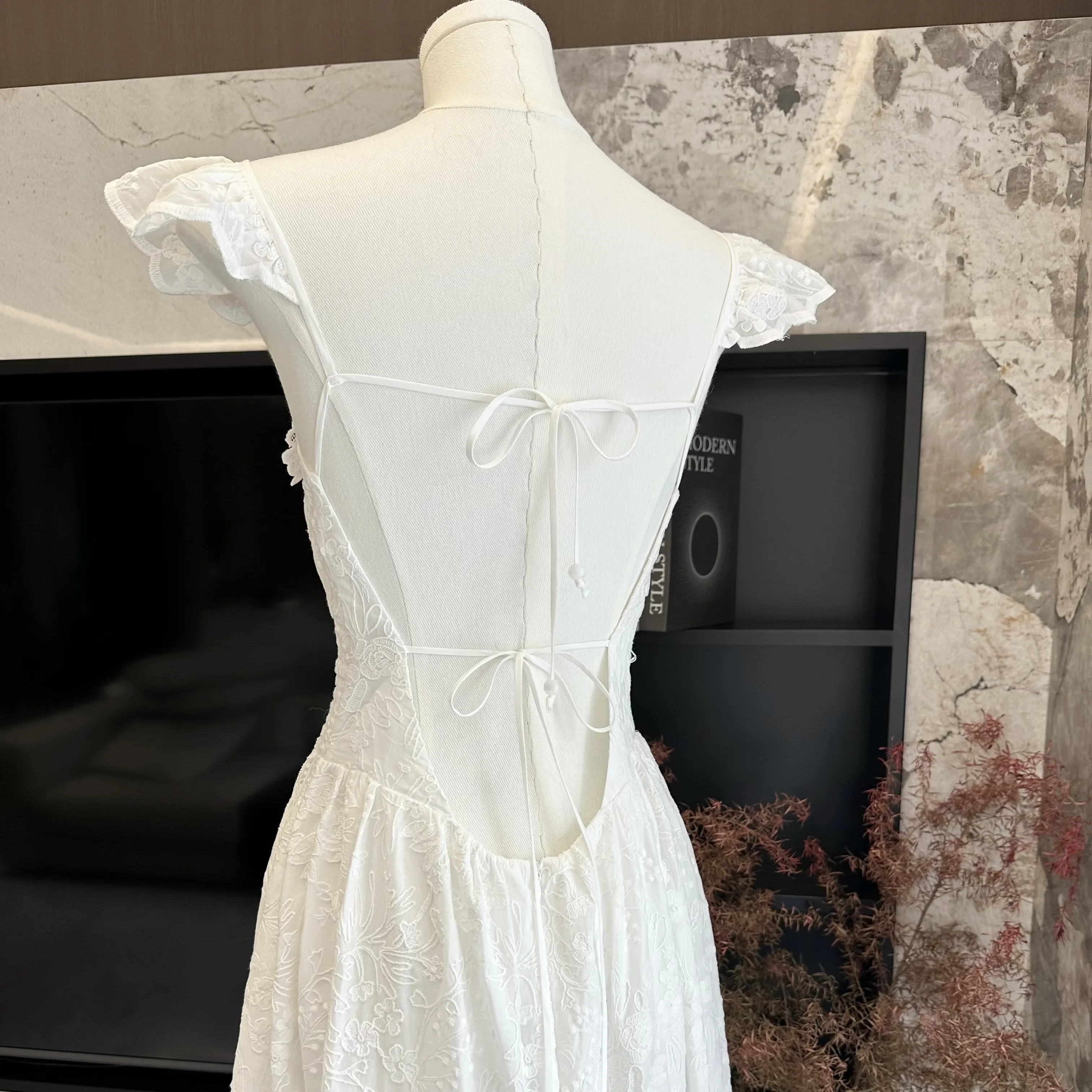 

Lace Backless Camisole Dress For Women'S Summer High-End Design, Three-Dimensional Flower Vacation Long Dress