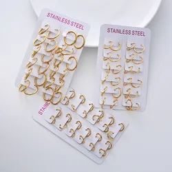12pairs/set Stainless Steel Closed Ear Buckle Hoop Earrings Shiny Succinct High Polished Round Charm Earrings For Jewelry Gifts