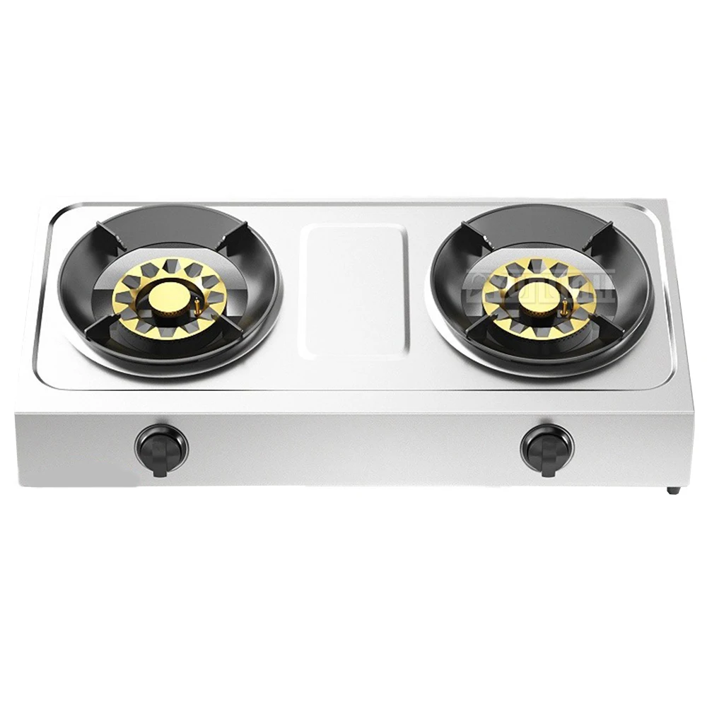 

Kitchen Desktop Gas Stove Household Strong Fire Liquefied Natural Cooktop Stainless Steel Table Top Gas Cooker 2 Burner