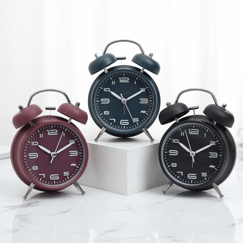 Home Decor 4 Inch Twin Bell Loud Alarm Clock Luminous Non-Ticking Student Alarm Clock Mute Strong Wake-up Table Clock Students