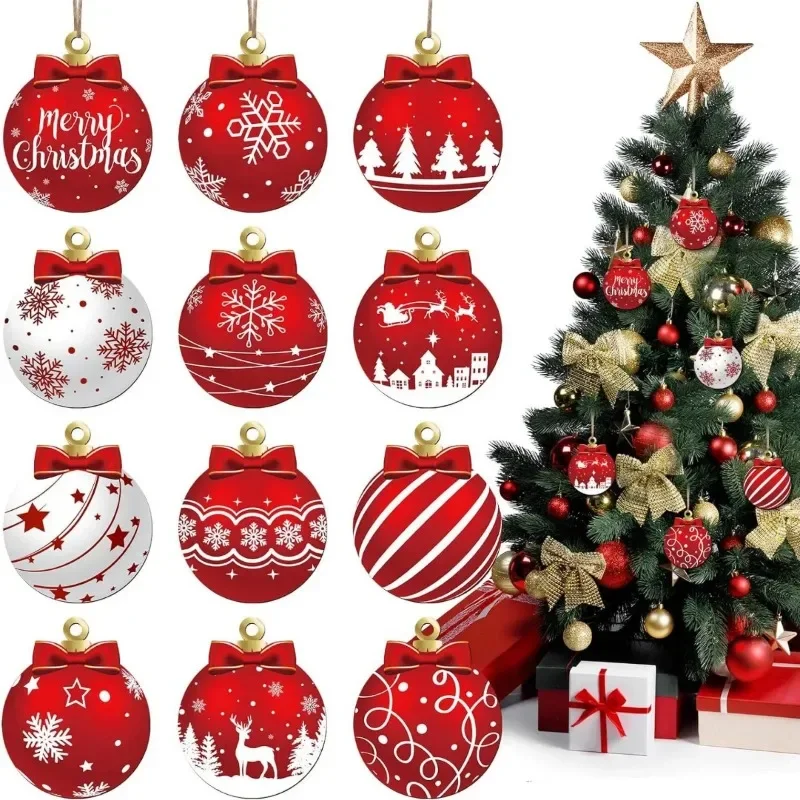Heißer 24-teiliger Weihnachtskugel-Anhänger, Holzanhänger Weihnachtsdekoration, Party- und Hofdekoration Set 2025 Neu