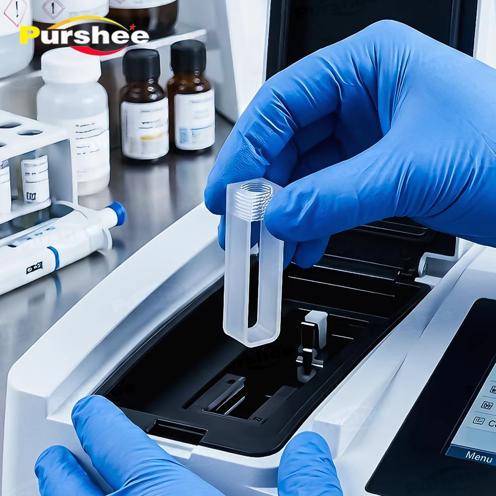 Cuvetta per Fluorescenza in Quarzo JGS1 da 10mm con Tappo a Vite in PTFE, Design Sigillato ad Alta Trasmittanza