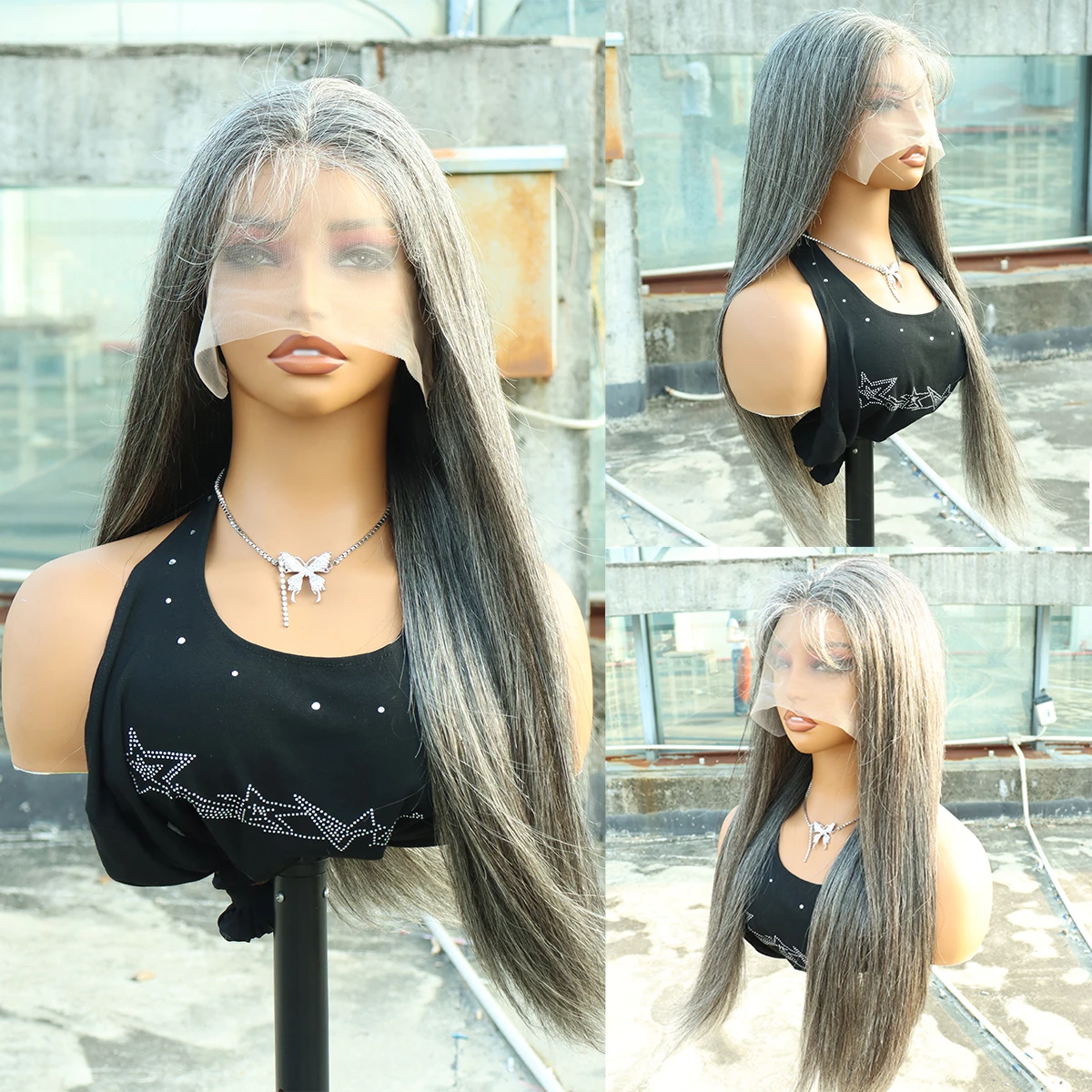 

40 Inch Silver Gray Straight Lace Front Wig Human Hair 13x6 HD Lace Frontal Wigs 100% Brazilian Human Hair Pre Plucked For Women