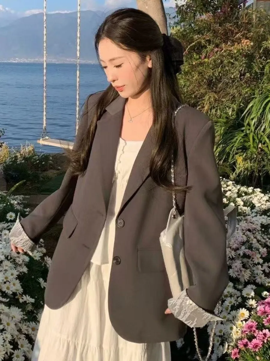 

ay Свободный повседневный кружевной костюм Jaet в Корейском стиле, весеннее новое поступление для женщин, весна-осень, новая модная женская одежда