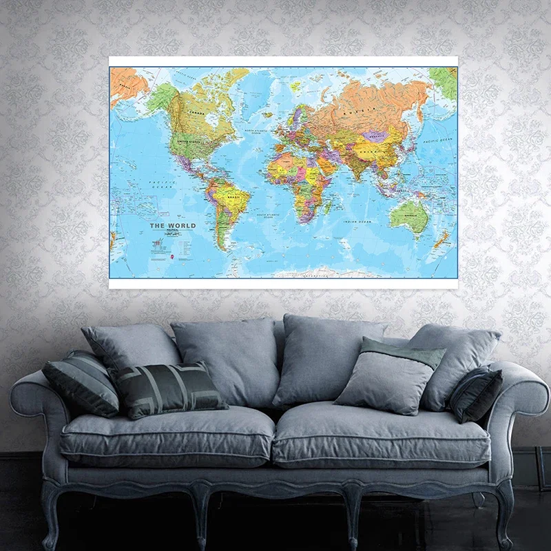 Mapa del mundo de 120x80cm, imagen sin marco, póster artístico de pared, pintura en lienzo de vinilo, suministros escolares para el aula, decoración del hogar