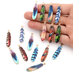 5Pcs Alloy Bohemian Ethnic Style Charms Colorful Enamel Feather For Earrings Pendant DIY Jewelry Craft Alloy Accessorie 9*38mm