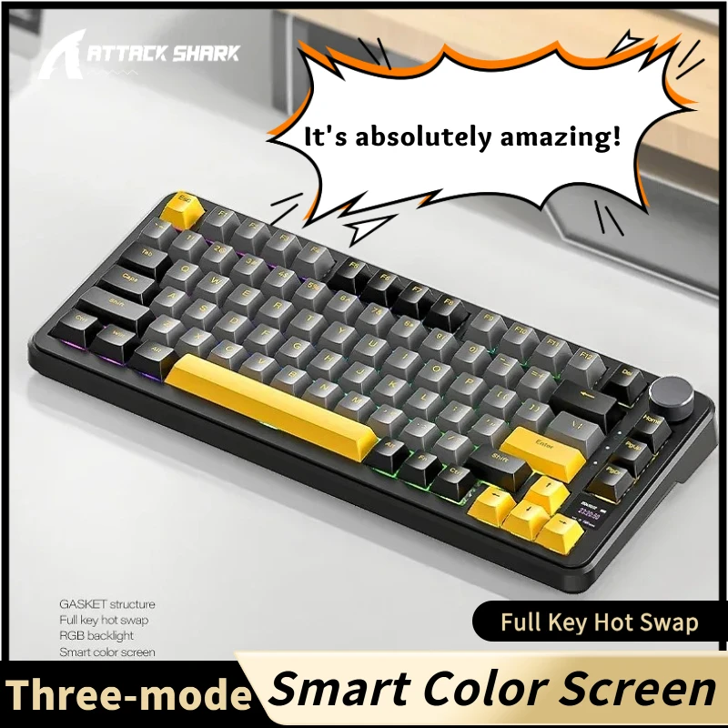 

Attack Shark X85PRO Custom Three-mode Mechanical Keyboard GASKET Structure Full Key Hot Swap RGB Backlight Smart Color Screen