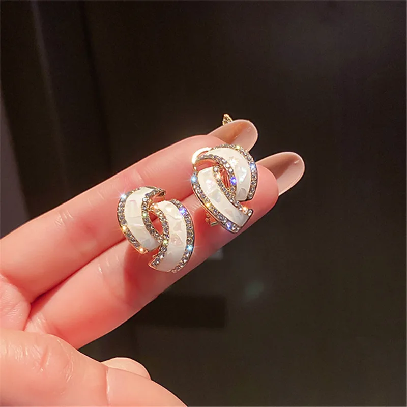 Simple Geometric White Zircon Unique Earrings Women's 2023 New Personality Fashion Earrings Wedding Jewelry Birthday Gifts