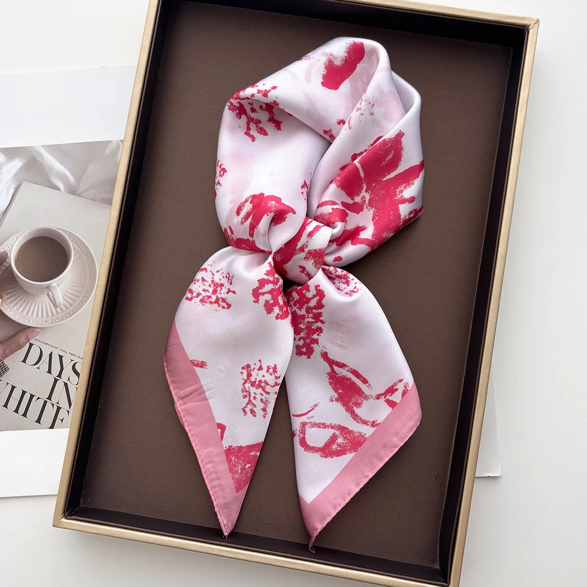 Luxury Floral Printed Square Scarf Imitation Silk Scarves For Women Soft Satin Bandanas Hijab Neckerchief Elegant Shawl Wraps