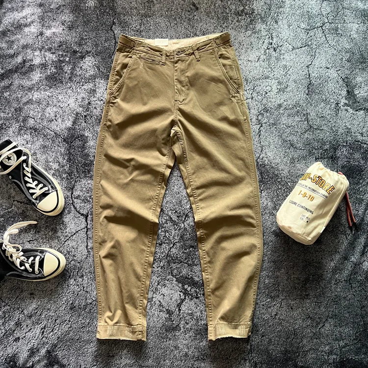 

Весенне-осенние тяжелые брюки из чистого хлопка в американском стиле ретро, прямые брюки, эластичная, износостойкая, цветная, повседневная рабочая одежда для...