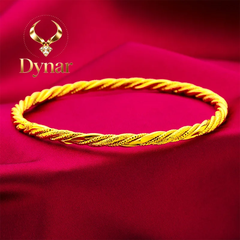 

Dynar Jewelry 4MM Twisted Bracelet for Women, 24K Gold, AU999 | Traditional hand-twisted design, polished gold for daily eleg