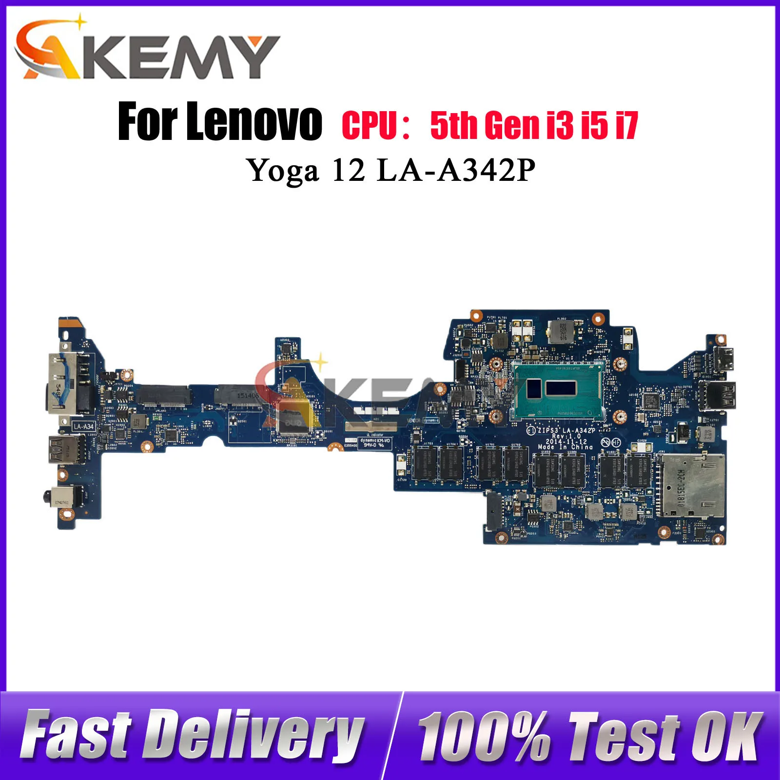 

For Lenovo Thinkpad Yoga 12 LA-A342P Laptop Motherboard with i3 i5 i7 5th Gen 4GB 8GB RAM 100% Tested OK