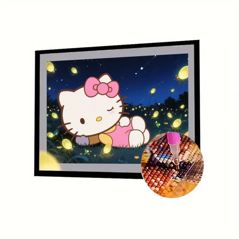 

1 шт. Hello Kitty Sleeping Under Starry Firefly Night 5D набор для алмазной живописи, полная дрель, круглые стразы, алмазное художественное ремесло для A
