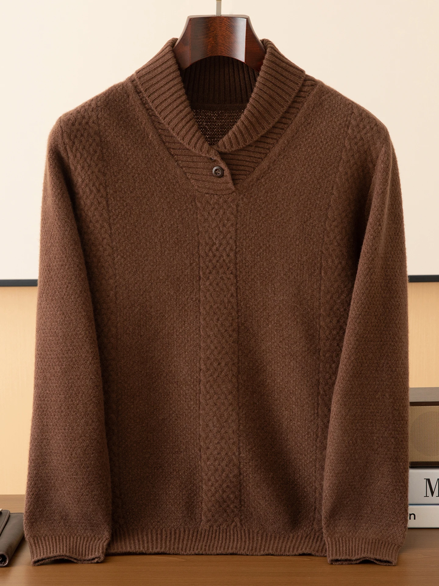 Sweter Wol Merino 100% Pria Model Terbaru Musim Gugur Musim Dingin Rajutan Pullover Kasual Lengan Panjang Pakaian Atasan Tebal Jumper Kasmir