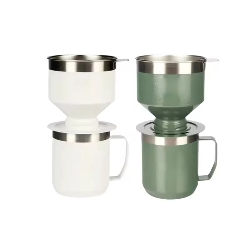 Military Green Portable 304 Stainless Steel Outdoor Coffee Pot with Thermal Insulation Set for Gifts