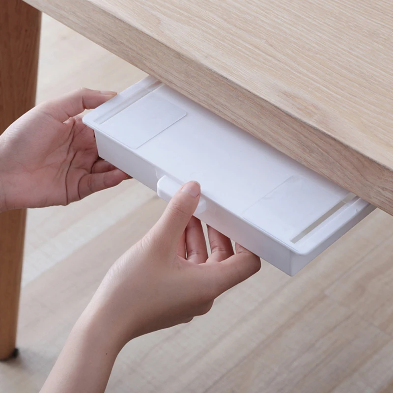 SelfAdhesive Storage Drawer Box Makeup Pencil Tray Desk Hidden Under Desk Stand Self-adhesive Under-drawer Storage Box