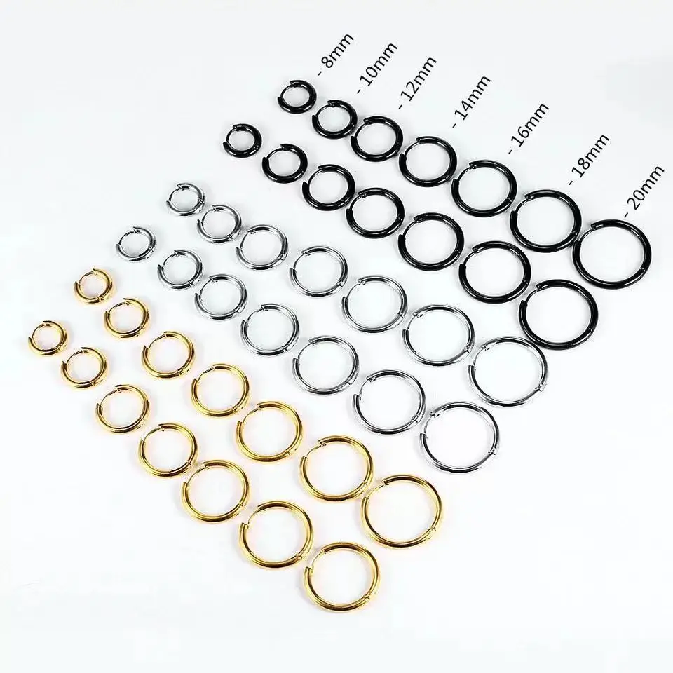 ANENJERY 316L Stainless Steel Circle Hoop Earrings For Women Men Classic Hip Hop Ear Buckles brinco masculino ピアス