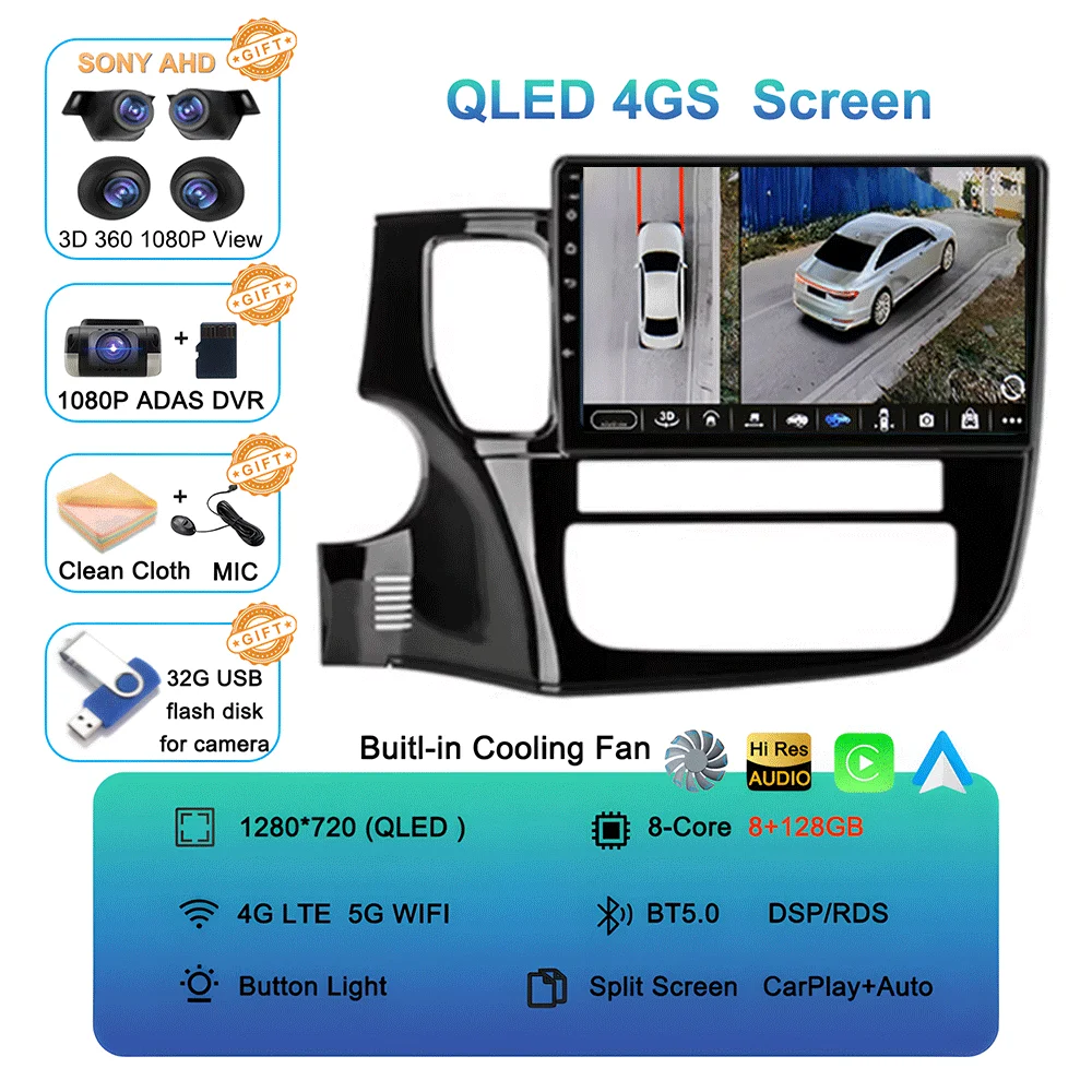 Android 16 Auto Autoradio voor Mitsubishi Outlander XL 3 2012-2018 GPS Navigatie Stereo Multimedia Videospeler Carplay WIFI+4G