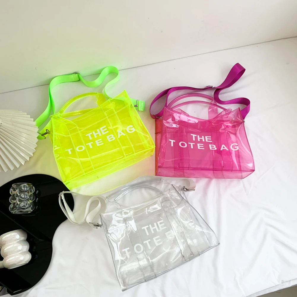 Women Travel Tote Bag Letter Transparent Clear Crossbody Bags PVC Casual Jelly Bag Summer Candy Color Messenger Bags