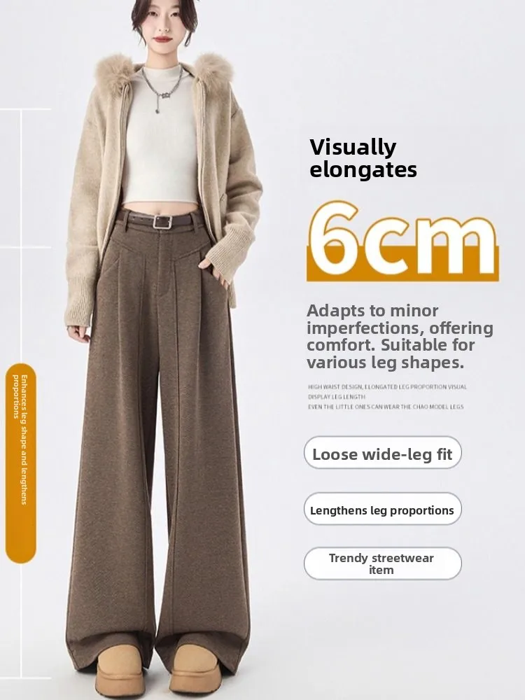 กางเกงขายาวทรงตรงเอวสูงผ้าวูลเนื้อนุ่ม สไตล์ลำลอง ใส่ได้หลายโอกาส สำหรับผู้หญิง ฤดูใบไม้ร่วง ฤดูหนาว รุ่นใหม่