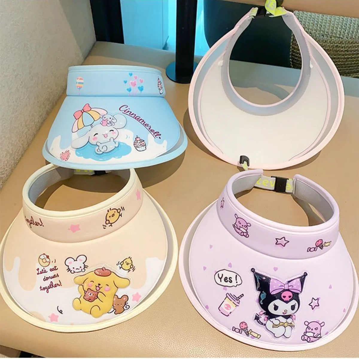 

Sanrio Children Hat Kuromi Cartoon Sunshade Hat Summer Girls Chlid Yugui Dog Sunscreen UV Empty Top Sun Hat Hello Kitty Cosplay