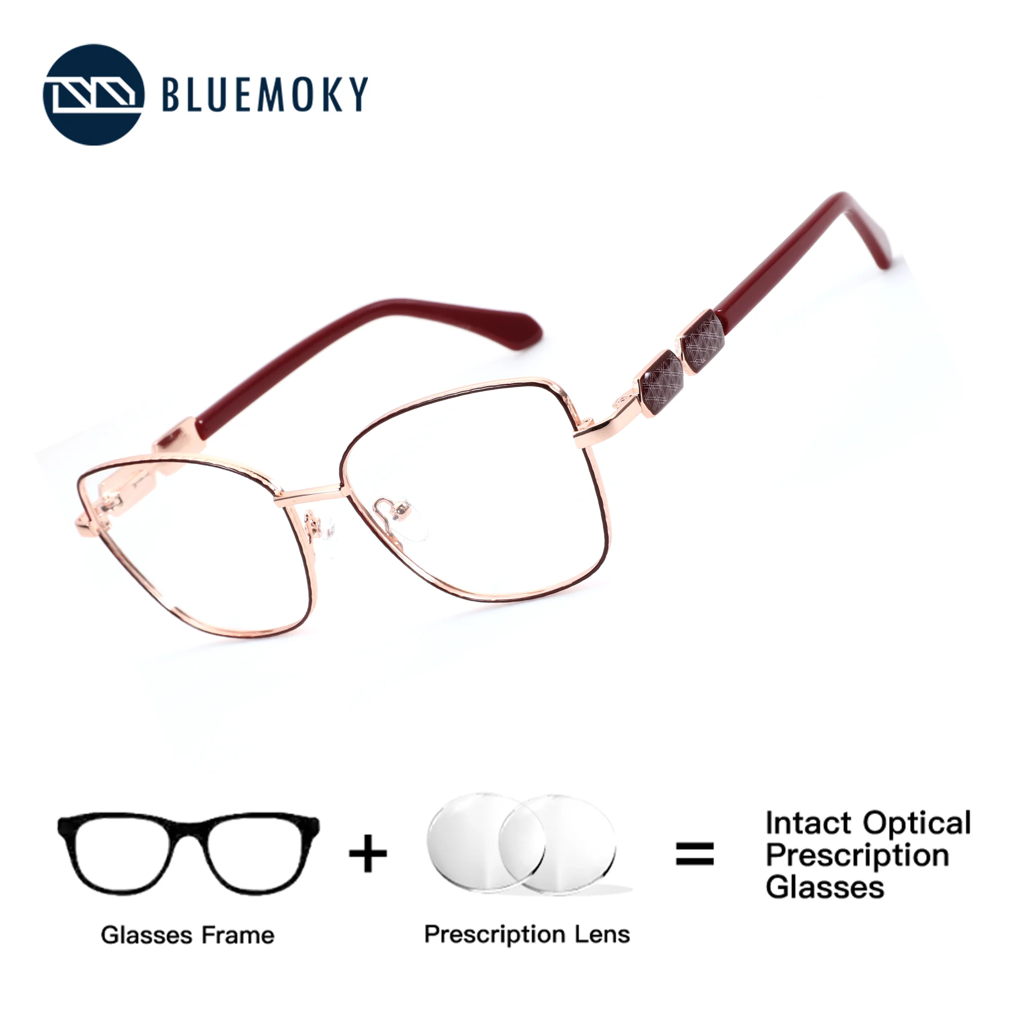 BLUEMOKY M حجم فراشة معدنية مخصصة وصفة طبية نظارات النساء ثنائية البؤرة القراءة قصر النظر النظارات اللونية مكافحة الضوء الأزرق