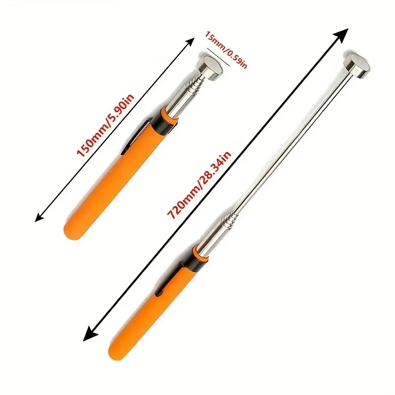 8 Pound Magnetic Retractable Pickup Orange Suction Iron Rod Portable Multifunctional Extractor Pen Clip Automotive Repair Tools