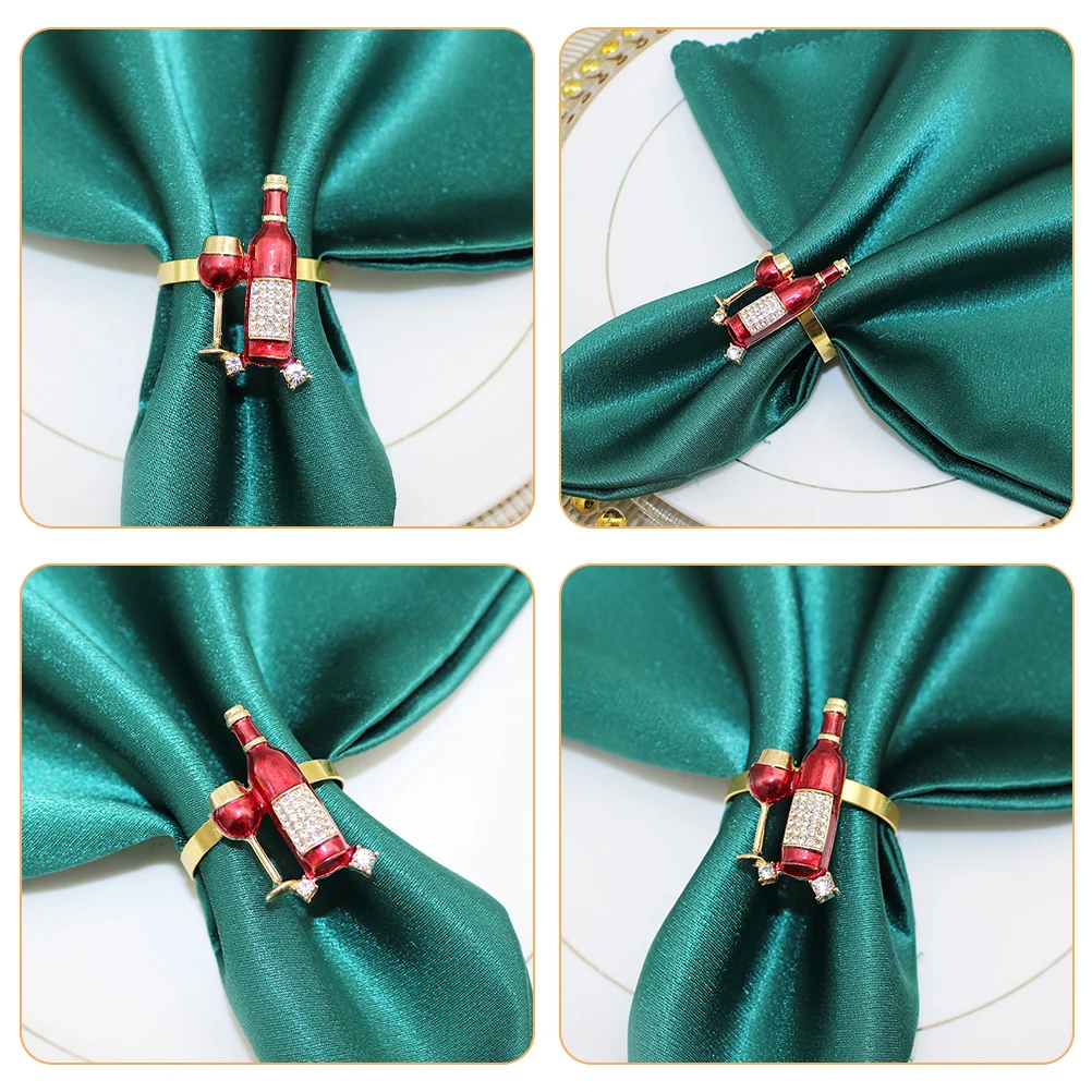 

4pcs Red Bottle Decorative Napkin Rings Zinc Alloy Wear-resistant Reusable Chic Serviette Buckle for Hotel Restaurant Party