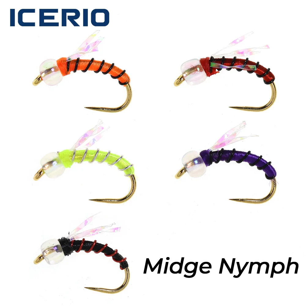 ICERIO 10PCS Standard Midge Fly Fishing Nymph,Year-Round Tro