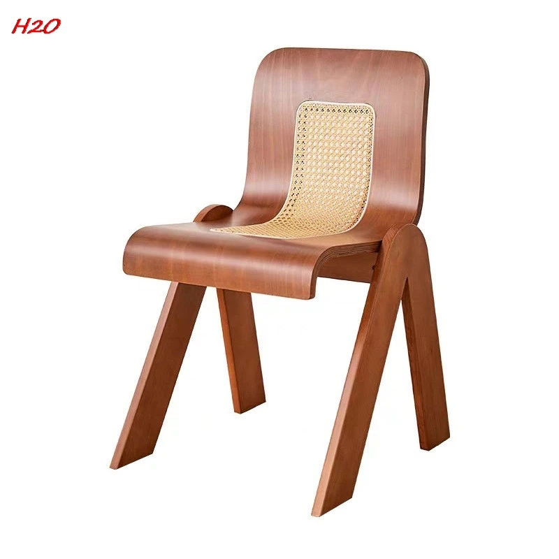 French Light Luxury Retro Rattan Ins Simple Antique C Chair Solid Wood Backrest Dining Chair Wabi Sabi Single Rattan Seat