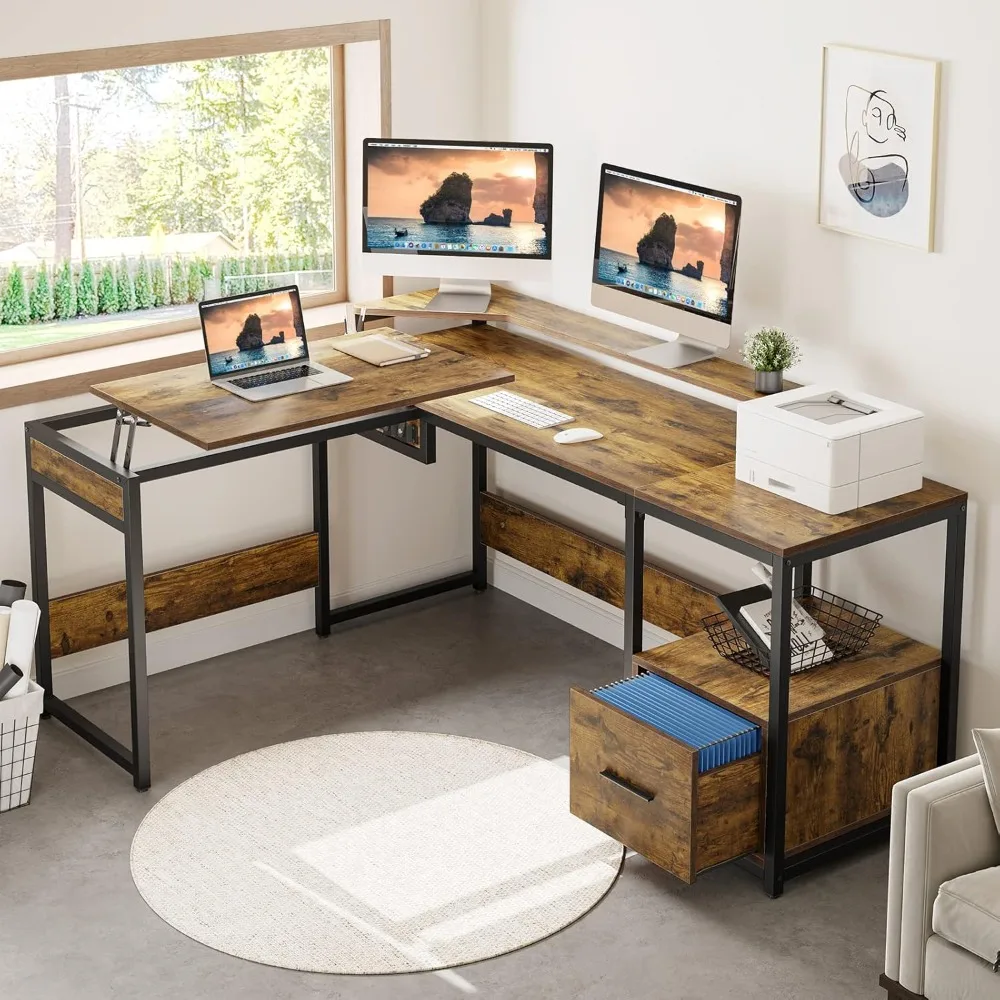 L Shaped Desk with Lift Top, 65