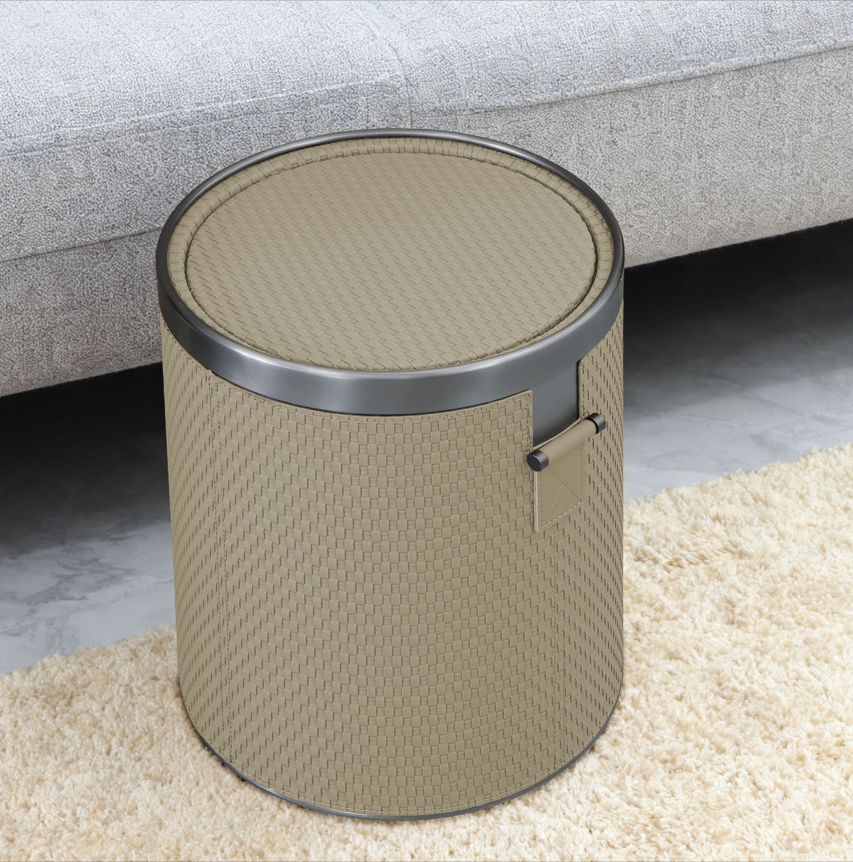 

High End Luxury Leather Garbage Bin with Lid, Large Capacity Living Room, Bedroom, Office Storage Bin