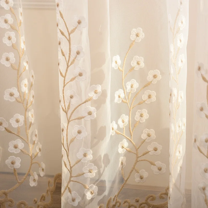 

New Simple Modern Yarn Screen Curtains Living Room Bedroom Small Plum Blossom Embroidered Window Floating