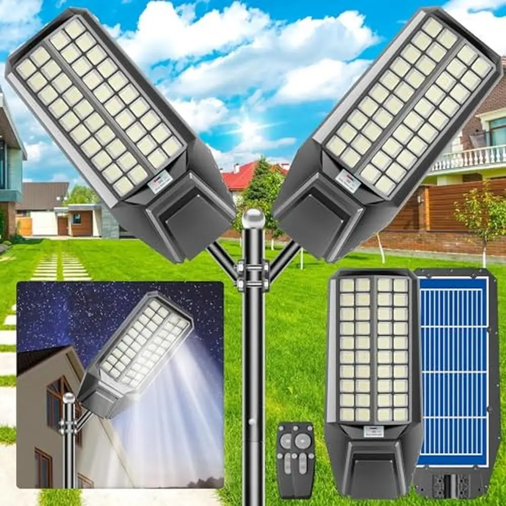 8000W Solar Street Light Dusk-to-Dawn Waterproof Eco-Friendly Energy-Efficient Commercial Outdoor Parking Lots 2-Pack Solution