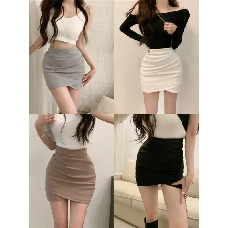 Rok Mini Wanita Mode Korea rok pensil bungkus pinggul tidak beraturan pinggang tinggi Solid rok pendek ramping seksi wanita