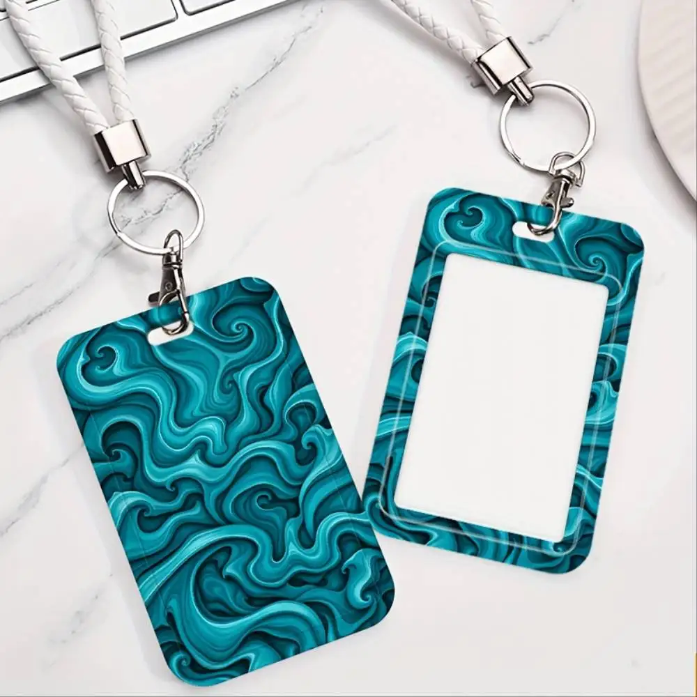 Turquoise Blue Black Marble ID Card Holder Plastic Window Case For Doctor Nurse Student Office Bank Card Stylish Marble ID Case