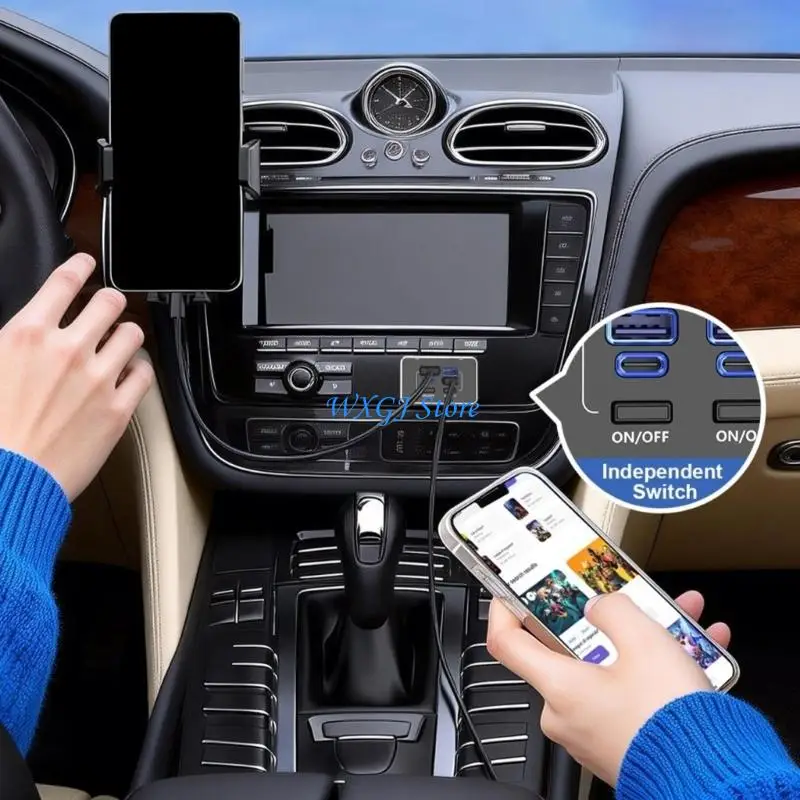 

37JE Flexible 4 Port Fast Auto Power Adapter With 78W Energy Transfer And Individual Control Switches For All Vehicles