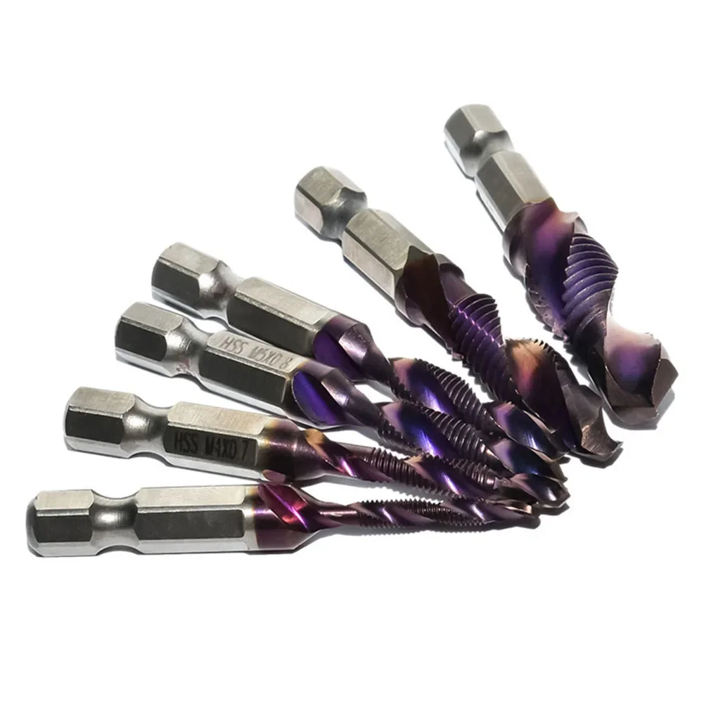 6pcs Tap Drill Bit Hex Shank HSS Screw Bit Screw Machine Compound Tap For M3-M10 For Bench Drills Woodworking Tools