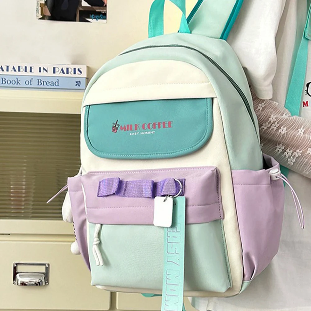 ファッションナイロンバックパック学生用和風バックパックパッチワークスクールバッグ大容量の多機能スクールバッグ