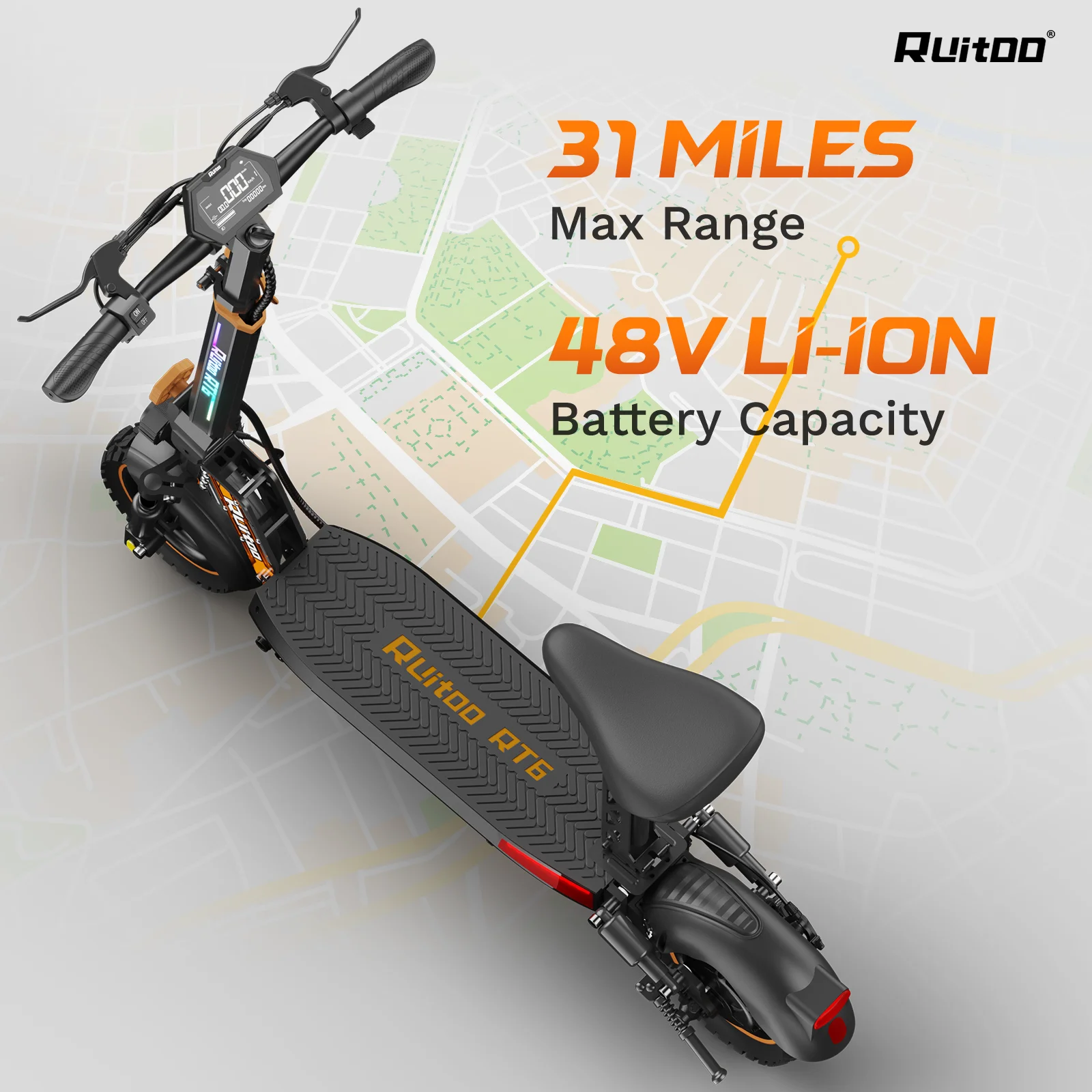 Adult electric scooter, 800W motor, 48V 18.2AH battery, 55km range, 10-inch off-road tires, foldable, LED display, disc brakes - view 3