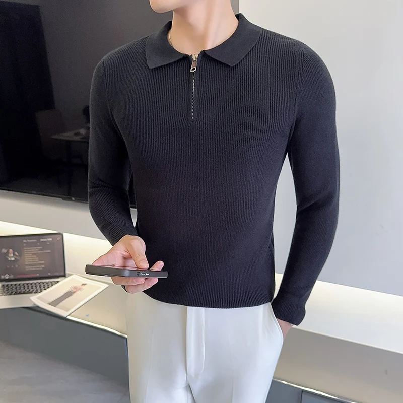 

Новый осенний тонкий вязаный свитер 2025 года для мужчин: приталенный, с длинным рукавом, базовый слой из мягкого нейлона, повседневный, молодежный, модный, для ношения под одеждой