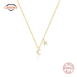 CANNER 925 스털링 실버 스타 초승달 지르콘 쇄골 목걸이 여성을위한 18K 골드 Ins Simple Lune 목걸이 파인 쥬얼리