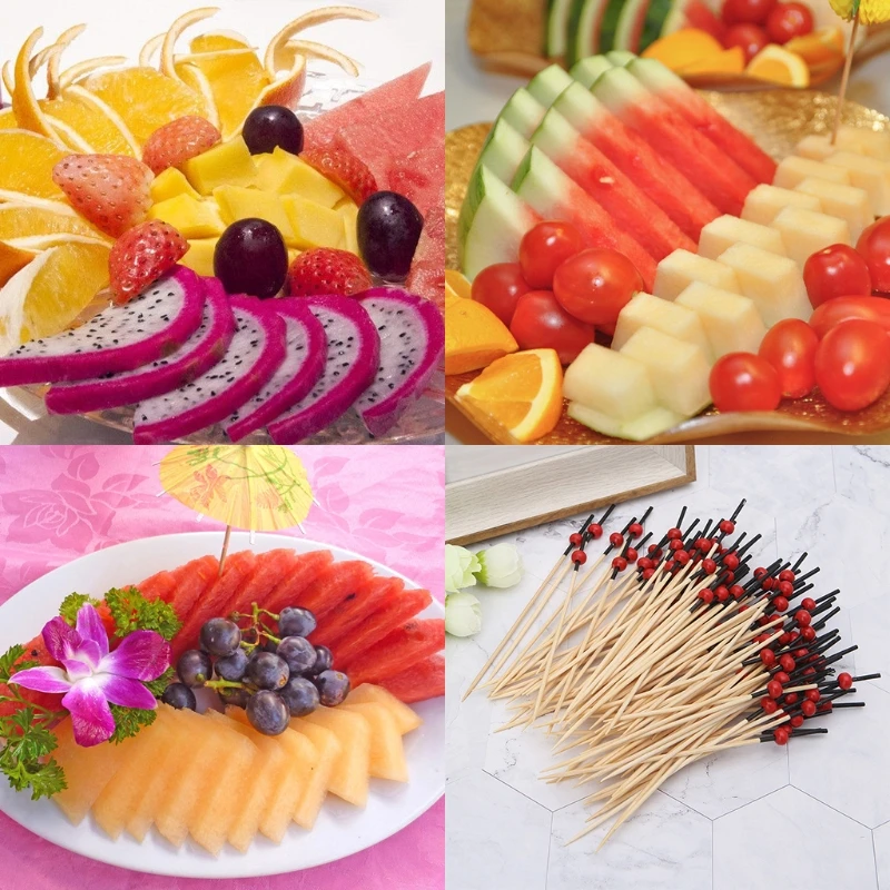 100pcs Beads Bamboo Cocktail Picks Food Sticks Disposable Toothpicks Party Club
