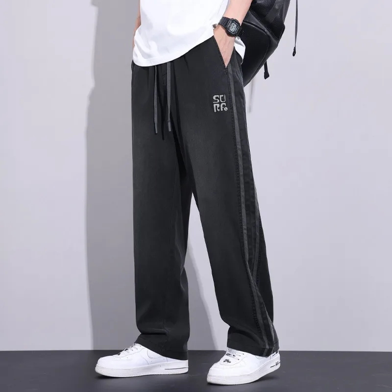 

Men Black Casual Pants Sports Wide-legged Trouser Man Clothing Sweatpants Straight Baggy Breathable Loose Thin Solid New