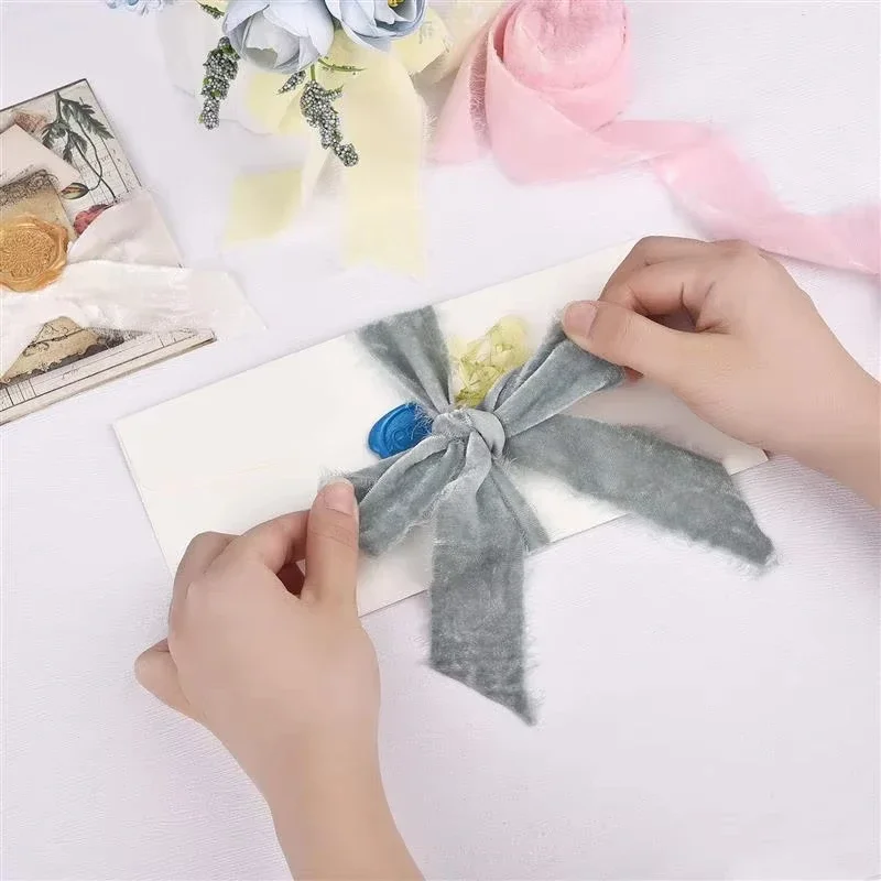 Ruban en velours épais de 1 mètre, rubans effilochés faits à la main, Bouquet de fête de noël, emballage cadeau, décorations artisanales DIY