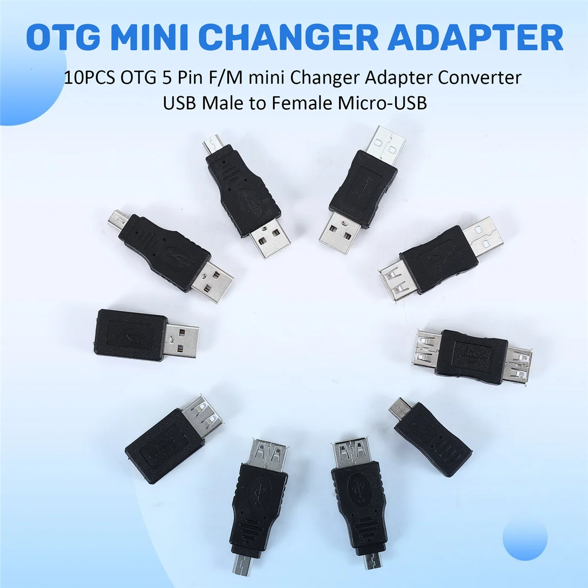 10PCS OTG 5 Pin F/M mini Changer Adapter USB Male to Female Micro-USB