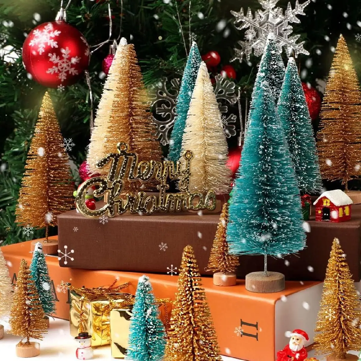 

9PCS Mini Christmas Tree Three Color Home Desktop Christmas and New Year Photography Party Decoration