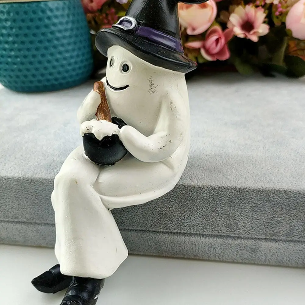 Versatile Ghost Sculpture Spooky Halloween Ghost Ornaments Resin Figurines for Home Office Decor Cute Sweeping for Halloween